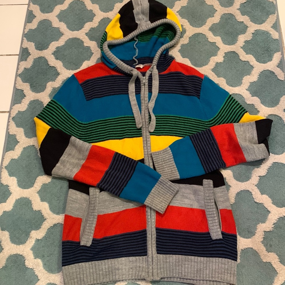 Divided H&M multi colored striped zip up hooded sweater mens small